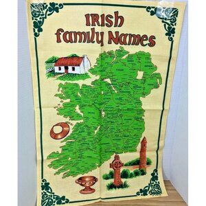 UNUSED Vintage IRISH FAMILY NAMES Tea Towel Wall Hanging Quote Gaelic 19x28